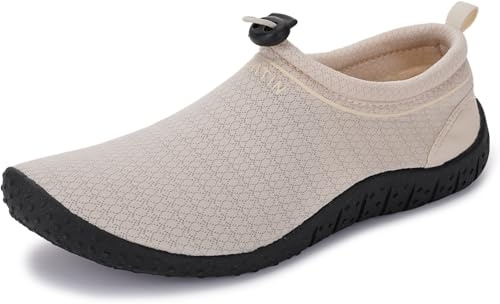 WHITIN Water Shoes for Women Aqua Barefoot Swim Sneakers Beach Minimalist Size 7 Lightweight Diving Surfing Boating Slip On Fishing Playa Athletic Beige 37