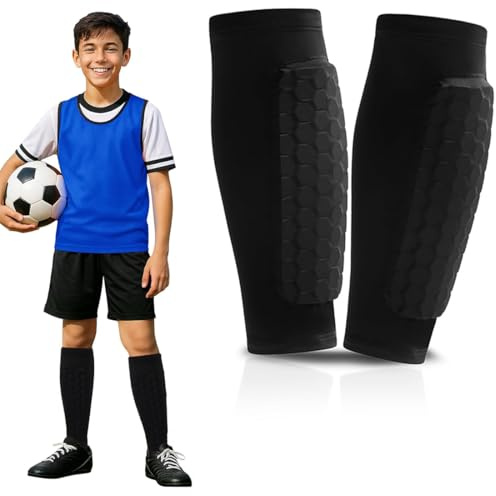 KIRZAX 1 Par Espinilleras Fútbol para Niños Jóvenes,Mangas Espinilleras Futbol con Espuma, espinilleras ski, Antideslizantes Calcetines de Espinilleras, Sujeta Espinilleras Futbol(L)