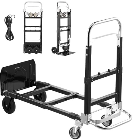 VEVOR 2-in-1-Sackkarre, zusammenklappbar, 227 kg Tragkraft im 4-Rad-Modus, umwandelbarer Transportwagen mit verstellbarem Griff, Handkarre, Transportkarre für Umzüge, Büro, Lager