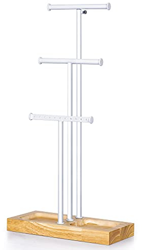 Love-KANKEI Schmuckständer Schmuckhalter Kettenständer Holz Metall mit 3 Stäben (Max Höhe 58cm), (Naturholz)