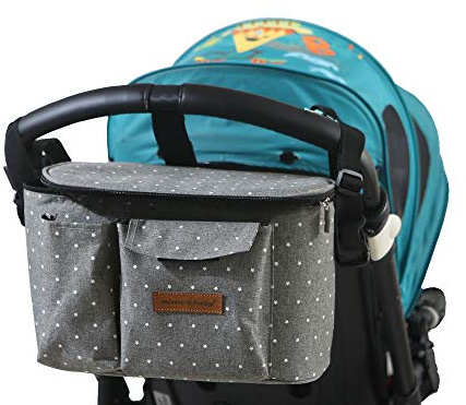 Borsa Passeggino Borsa Organizer,Impermeabile Borsa per Passeggino Universale,Multifunzione borsa cambio neonato con Tracolla,Borsa per neonati per Biberon, Pannolini, Giocattoli, Snack(Punto Grigio)