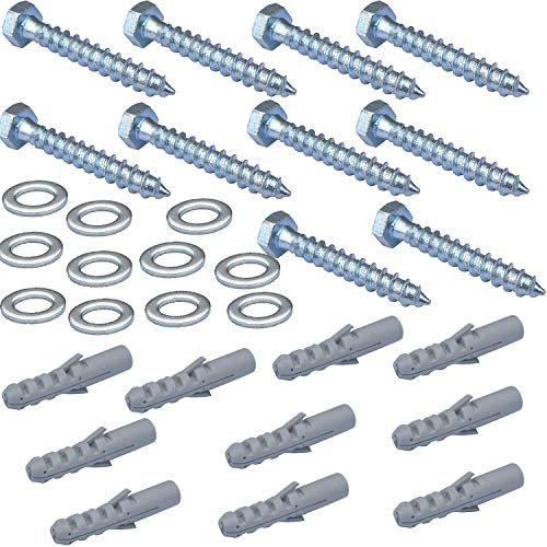 10 Pack – M10 x 50mm Long Aerial Bracket Wall Anti Spin Fixing Bolts *13mm Hex Flange Head* Concrete Masonry Brick Wood Anchor Thread Through Bolt Screws – Washer & Rawl Plug – Satellite TV Mast
