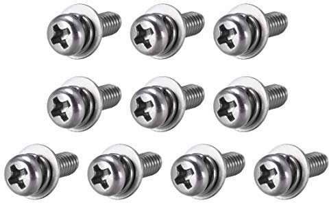 sourcing map M4 x 12mm Stainless Steel Phillips Pan Head Machine Screws Bolts Combine with Spring Washer and Plain Washers 10pcs