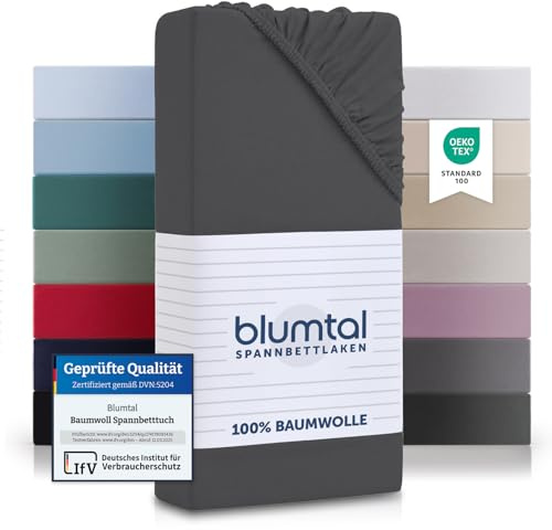 Blumtal® Basics Spannbettlaken 140x200x30cm Jersey im 2er Set - Bettlaken aus 100% Baumwolle - Oeko-TEX zertifiziertes Spannbetttuch 140x200x30cm - Anthrazit