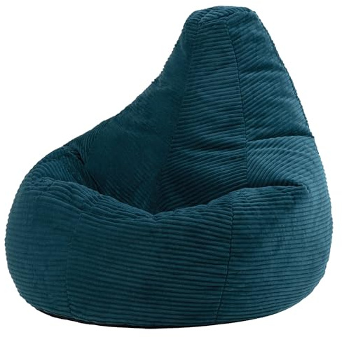 Icon Dalton Pouf Velours Côtelé, Pouf Poire avec Remplissage, Fauteuil Salon Confortable, Fauteuil Chambre, Meuble Salon, Decoration Chambre, Bleu Canard