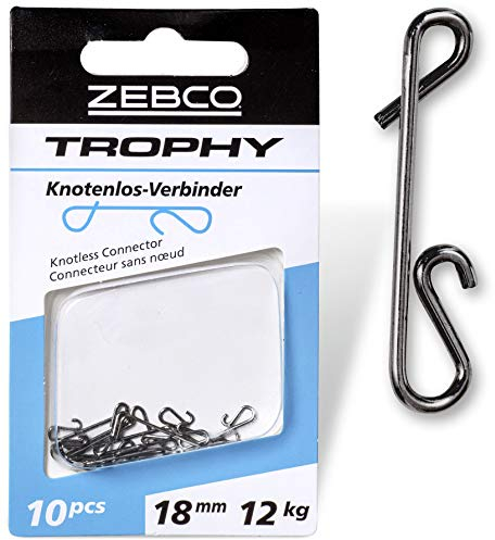Zebco Qualitäts Trophy Knotenlos-Verbinder Angelzubehör Wirbel Angeln Kleinteile Angel Zubehör, Diverse, L: 26mm 26kg / 10 Stück