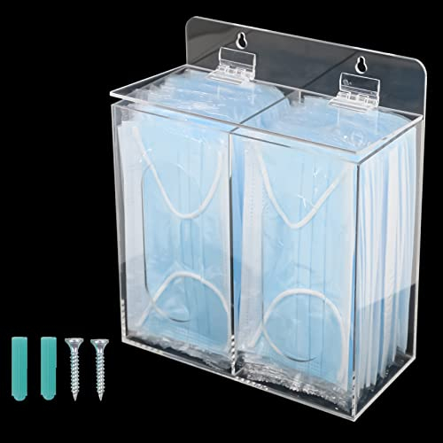 Patioer Acrylic Face Mask Dispenser Box Clear Mask Glove Holder Wall Mounted or Countertop Hygiene Station with Lid for Disposable Masks, Gloves, Shoe Covers, Hairnets