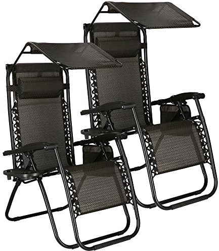 SPRINGOS Gartenstuhl Gartenliege 2 Stück Liegestuhl mit Sonnendach 110 x 67 x 80 cm Strandliege mit Kopfstütze Armlehnen Getränkehalter Fußstütze Liegestuhl-Set Ruhesessel