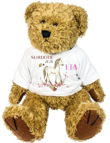 Kilala Teddybär Einschulung mit Pferd – personalisiert mit Name & „Schulkind 2024“ – Geschenk für Mädchen – 21 cm Plüschbär – Reiterhof Zuckertüte Pferdefan (Pferd)