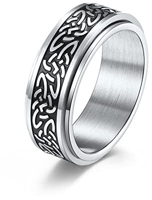 Mesnt Anxiety Ring Edelstahl, Ringe Herren Vintage, Keltisches Knotenmuster Spinner Bands Ringe Für Angst Ring aus Edelstahl Silber Größe 65 (20.7)