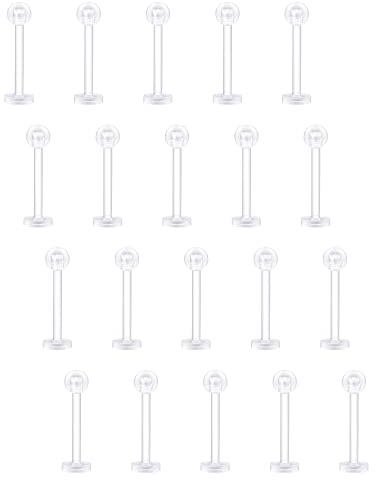 Crdifu 20er Plastik Lippenpiercing Labret Stecker Retainers Flexibel Kunststoff 6/8/10/12mm Bioflex Acryl