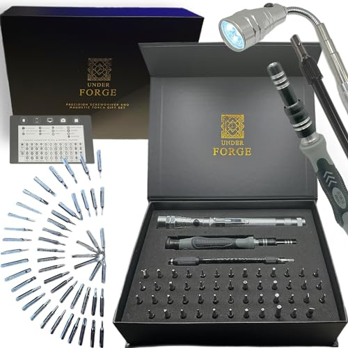 UNDER FORGE Precision Screwdriver with Magnetic Torch - Expertly Designed Fun Gadget, Useful Dad Birthday Gifts, Unique Gifts for Him, Practical Gifts for Husband or Boyfriend