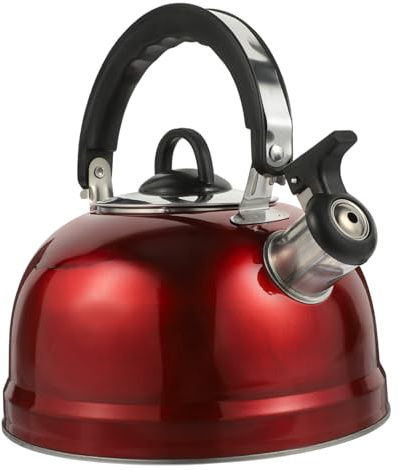 Pfeifender Wasserkocher aus Edelstahl 3l Rot für Induktion | Halbkugelförmige Form, Kunststoffgriff, Leicht zu Reinigen, Passend für Gas und Elektroherd Zufälliger Stil