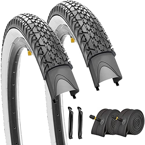 SIMEIQI 2 x 66 x 5,4 cm große Fahrradreifen, weiße Wand und 2 x 66 x 2,125 Fahrradschläuche mit 32 mm AV-Vavles, kompatibel mit 26-Zoll-Fahrradreifen