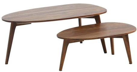 FineBuy Couchtisch 2er Set Mango Massivholz Natur, Nierentisch Retro | nierenförmige Satztische mit Holzgestell, Wohnzimmertische aus Echtholz, handgefertigte Unikate