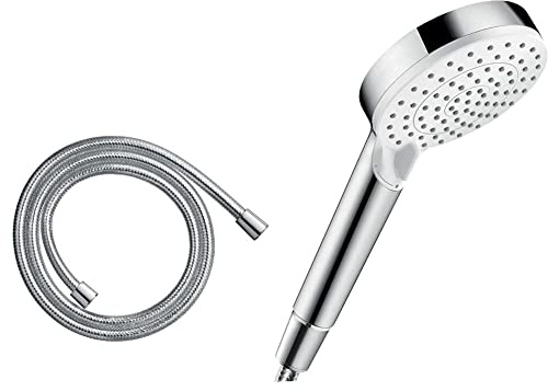 hansgrohe Brauseschlauch Comfortflex, Duschschlauch 1,60m, chrom & wassersparender Duschkopf Crometta, Sparduschkopf, 2 Strahlarten, Weiß/Chrom, 9l / min