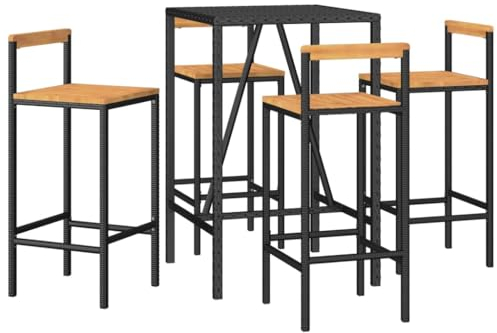 vidaXL Gartenbar Set 5-TLG., Gartenmöbel Bartisch 4 Barstühle, Stehtisch Barhocker für Garten, Sitzgruppe Gartenset, Schwarz Poly Rattan Massivholz Akazie