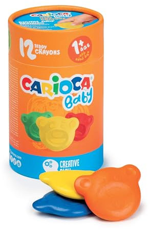 CARIOCA Pastelli Baby Teddy Crayons 1+, Tubo di 12 Pastelli Colorati a Forma di Orsetto, Pastelli Per Bambini dai 12 Mesi, 12 Pezzi