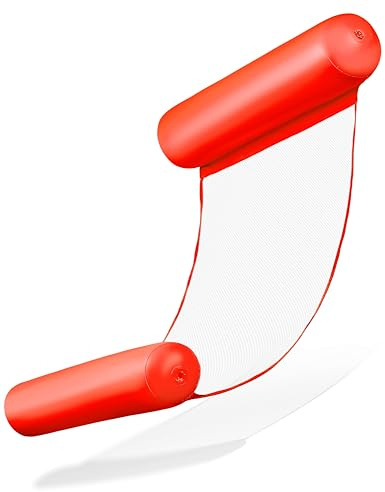 Balinco – Uppblåsbar vattenhängmatta, luftmadrass med 2 luftkammare och nylonnät för pool – Floatie vattenmadrass, relaxstol för vuxna och barn – sommarpooltillbehör (röd)