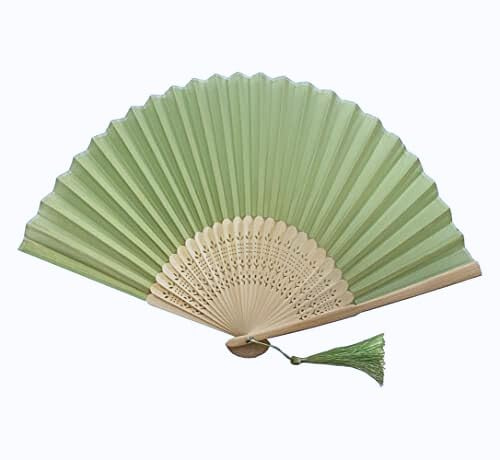 FANSOF.FANS Chinese Silk Folding Hand Fan – Bamboo Handheld Paper Fan Style with Tassel, Wedding Fans for Guests, Bridal Shower & Hen Party Favours, Vintage Japanese Fan Wedding Props & Party Decor
