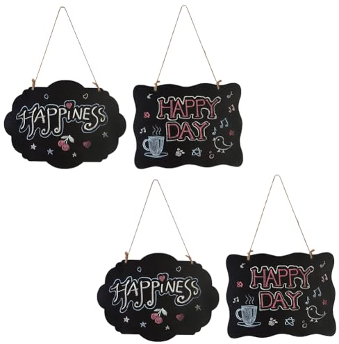 Kreidetafel, Kreidetafeln Beidseitig, Message Board-Zeichen, 4 Stück Doppelseitige Löschbar Hängende Tafelschilder, Aufhängen Löschbare Kreidetafel, Tafel Deko zum Aufhängen in der Küche & Cafe