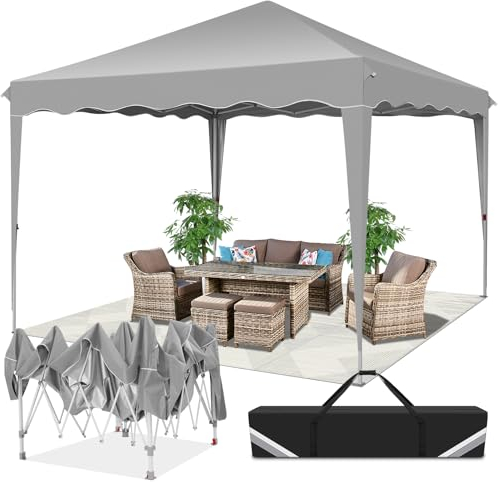 COBIZI Pavillon 3x3 Wasserdicht Stabil mit Wellige, UV-Schutz 50+ Faltbarer Popup Pavillon, Höhenverstellbar Partyzelt für Strand, Gartenparty, Camping, Grau