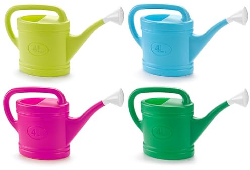 Tradineur Lot de 4 Arrosoir Plastique Capacité 4L Ustensiles de Jardinage Arrosage Maison Balcon Terrasse Patio Couleur Aléatoire