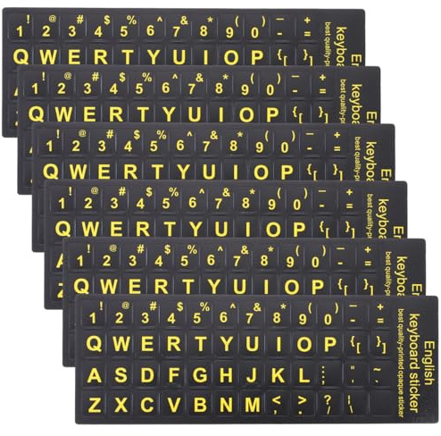 Veemoon Computer Keyboard Stickers Matte Finish English Letters Replacement Universal Keyboard Letter Stickers for Laptop Desktop with Yellow Font