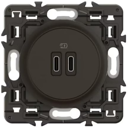 LEGRAND - Prise USB-C Double Céliane - 2 Ports USB-C 3A/20W - Recharge Tous Types d'Equipements Electroniques - Prêt à Installer - Noir