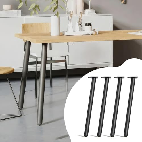 MATERIUM® Nordic - 4X Tischbeine Metall Schwarz 70cm - Tischbeine inkl. Schrauben und Bodenschutz - Elegantes Design - Ideal für Esstisch und Schreibtisch (Schwarz Matt, Pulverbeschichtet)