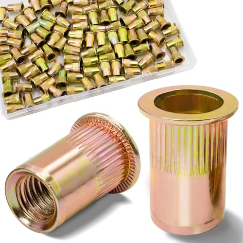 Vifmy 115Pcs M6 Rivet Nuts, Metric Zinc Plated Finish Carbon Steel Flat Head Threaded Insert Nutsert Kit