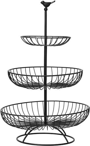 JKFGYTHG Fruttiera a 3 Livelli, Cesto di Frutta, Cesto di Frutta in Metallo, portafrutta da banco, Organizer per Frutta con Ciotole, per conservare la Frutta Fresca