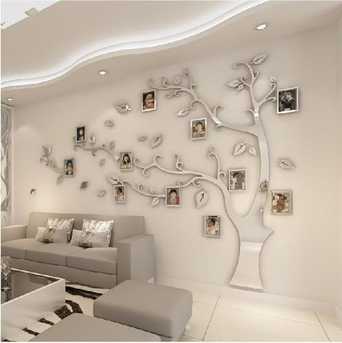 Purekay Pegatinas de Pared 3D Árbol Familia Marco de Fotos DIY Murales Stickers Grande Vinilos Adhesivos Pared Decorativos Salón Habitación Dormitorio Oficina Pegatinas (Plata Espejo Derecha, L)
