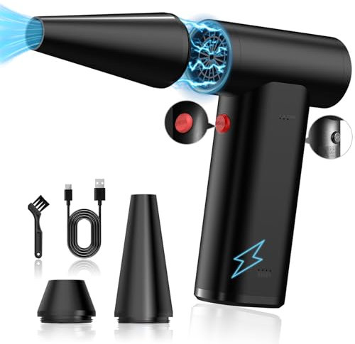 Compressed Air Duster Cleaner for Pc, 180000rpm Electric Compressed Air Dusters for Pc Cleaning, 3 Gear Adjustable Cordless Rechargeable Reusable Air Blower, Keyboard Cleaner for Laptop,Computers,Car