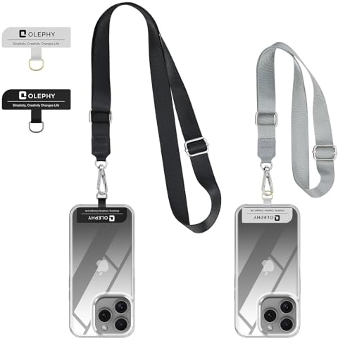 OLEPHY Handykette Universal 2 Packs, Einstellbar Lanyard Handy Umhängeband kompatibel mit meisten Smartphone, Handytasche zum Umhängen, 2× Schlüsselband und 2× Universelles Pad, (Schwarz+Grau)
