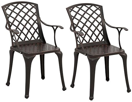 KOMFOTTEU Lot de 2 Chaises de Jardin en Fonte d’Aluminium, Chaises d’Extérieur pour Bistro avec Pieds réglables, Chaise Salle à Manger, Charge de 110 kg, pour Terrasse, Patio, Cour (Bronze)