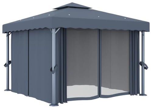 Tent Shelter Weidezelt Vorzelt - Pavillon mit Vorhang 3x3 m Anthrazit Aluminium für Camping Events Garten Terrasse