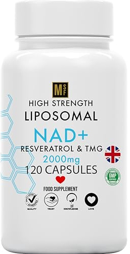 NAD+ with Resveratrol & TMG 2000mg | 120 Capsules High Strength NAD Anti-Ageing | Boost Metabolism Antioxidant Cell Repair NADH | Liposomal Max Absorption, Vegan | UK Company