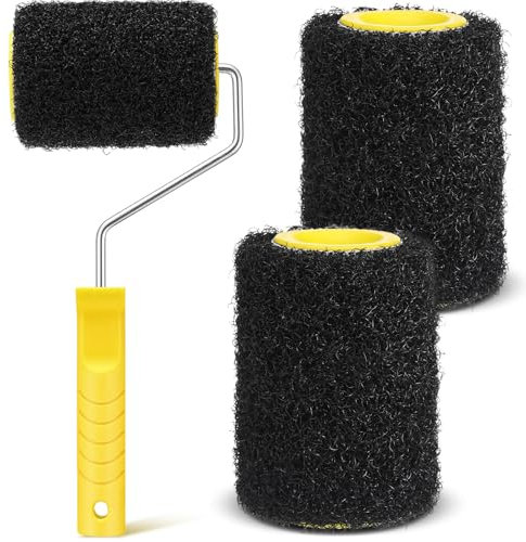 Threlaco 3 Pcs 4 Inch Drywall Compound Roller Cover with 1 Pcs Paint Frame, Drywall Texture Brush, Mud Roller for Putty, diatomaceous Earth, molding Paste, Textured coatings