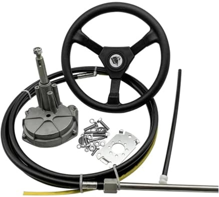 QAZMLP Accesorios para Barcos Sistema de dirección mecánica for embarcaciones fueraborda con Cable de 12 pies y Kit de dirección con Volante Accesorios Marinos Accesorios de Hardware Marino