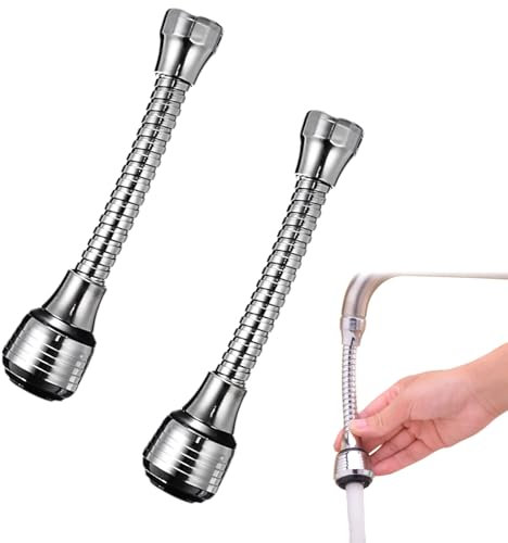 Doccino per Lavandino Cucina + Estensore Rubinetto Flessibile + 2 Modalità di Getto + 360° Rotazione + 2 Pezzi + Colore Grigio