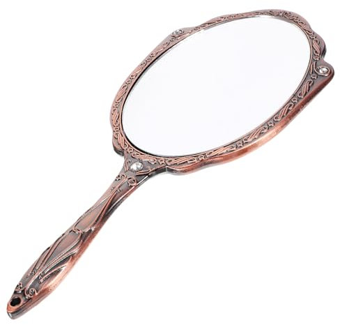 minkissy Vintage Handspiegel Mit Praktischem Griff Doppelseitiger Kosmetikspiegel Für Frauen Für Make-up Und Reisen Verzierte Blütenmuster Stilvolles Retro-Design