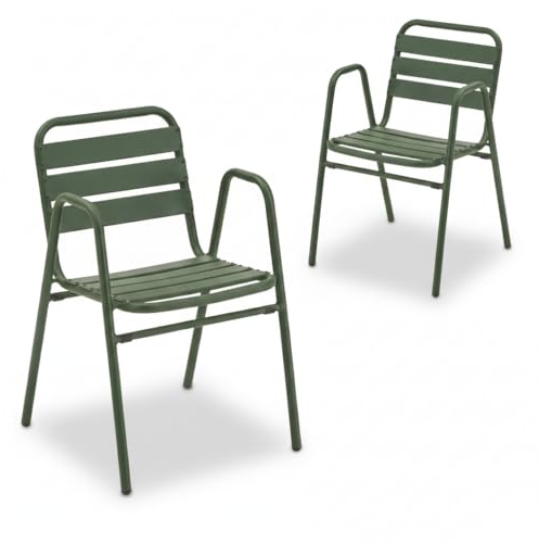 Liadomo Gartenstuhl 2er-Set Lesina - 2 Stück Stapelstuhl - Aluminium-Gestell dunkelgrün - wetterfest - stapelbar - Bistrostuhl - fertig montiert - für Garten, Terrasse, Balkon