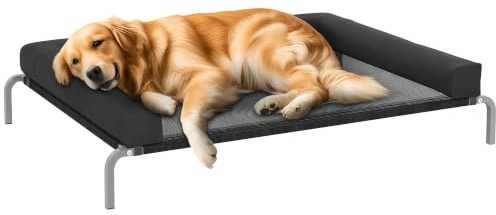 PawHut Erhöhtes kühlendes Hundebett, Campingbett für Hunde, tragbar, mit U-förmiger Kissenform, atmungsaktives Netz, bissfest, 130 x 90 x 30 cm, Schwarz