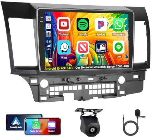 Inefala [4G+64G] Android 15 Car Radio for Mitsubishi Lancer 2008-2017 with Wireless Carplay/Android Auto, 10 Inch HD Touchscreen Car Stereo with GPS Bluetooth WiFi FM/RDS EQ SWC Backup Camera MIC