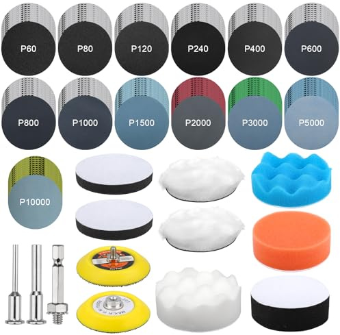 Lot de 143 embouts de polissage pour visseuse sans fil, disques abrasifs de 75 mm, papier abrasif humide et sec, kit de polissage pour phares, kit de polissage pour voiture, métal, bois