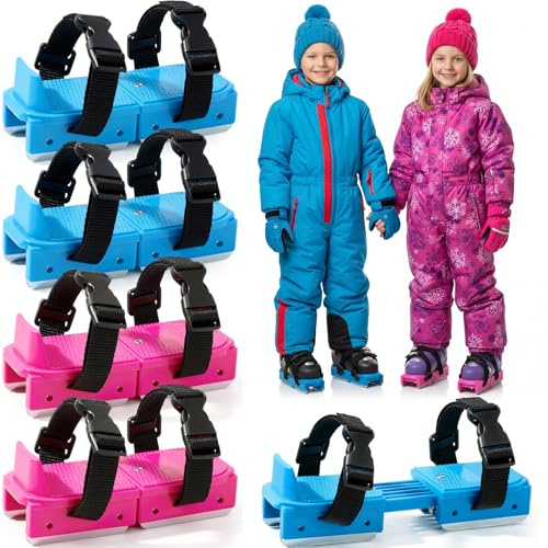 JolliLudo 2 Pair Double Runner Ice Skates, Adjustable Straps 5.7x2.4 Inch | Hook Loop Fastening Secure Fit, Dual Blade Stability Training, Compact Skating Gear for Boys Girls Beginner, Pink Blue
