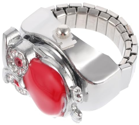 ibasenice Retro Fingeruhr im Fingerring Stil mit Eulenmuster Quarzwerk Roter Ringuhr als Schmuck und Geschenk für Frauen