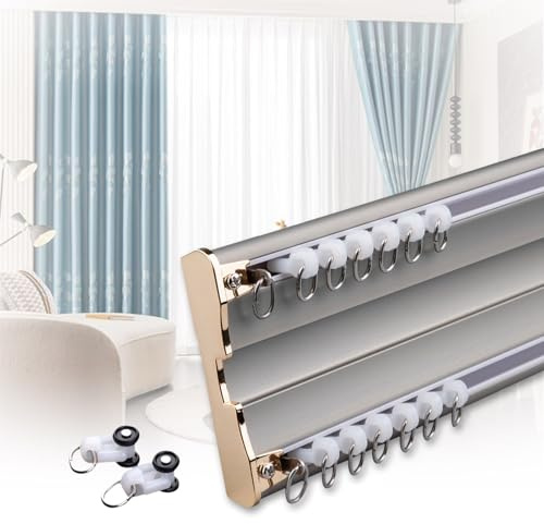 Heavy Duty Aluminum Shower Curtain Rail Track SetSilent Double Pulley System for Bedrooms & Hospitals260cm Gray Privacy Solution