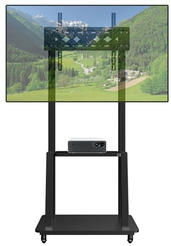 JXMTSPW TV Ständer Rollbar, Fernsehständer mit Rollen für 32-75 Zoll Flach&Curved Fernseher bis 50kg, TV Bodenständer 90°Rotierbar Höhenverstellbar, Max.VESA 400x400mm Halterung Fernsehtisch